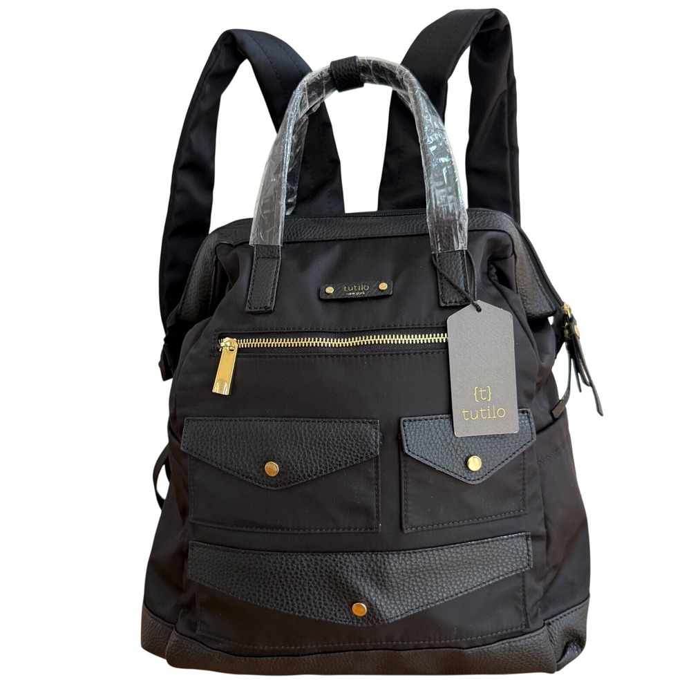 Tutilo NY Carry The Day Backpack ~ Black w/ Gold Hardware ~ Tres Collection NWT